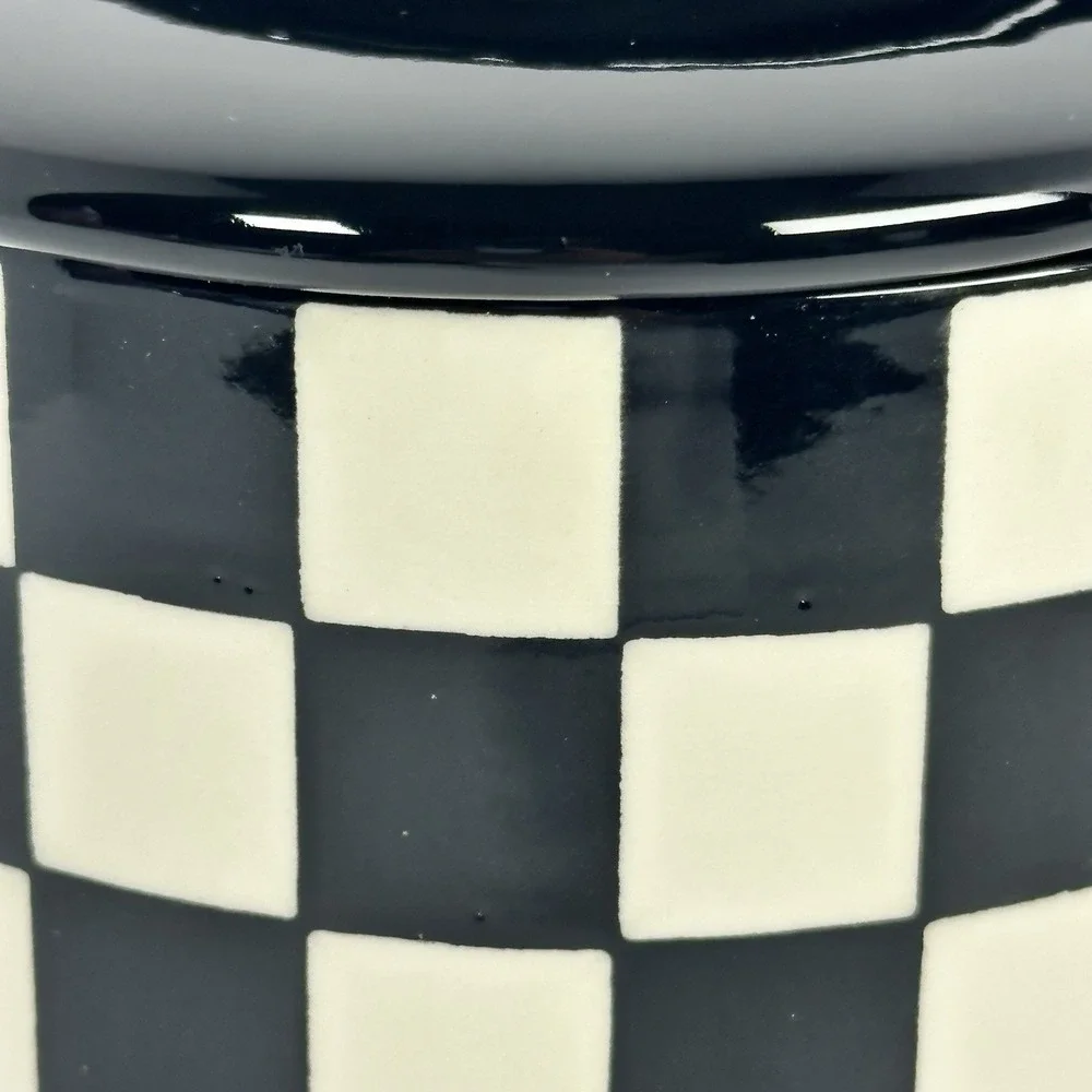 Potter's Studio Black White Checkered Cookie Jar‎ Ceramic Canister W Lid NEW